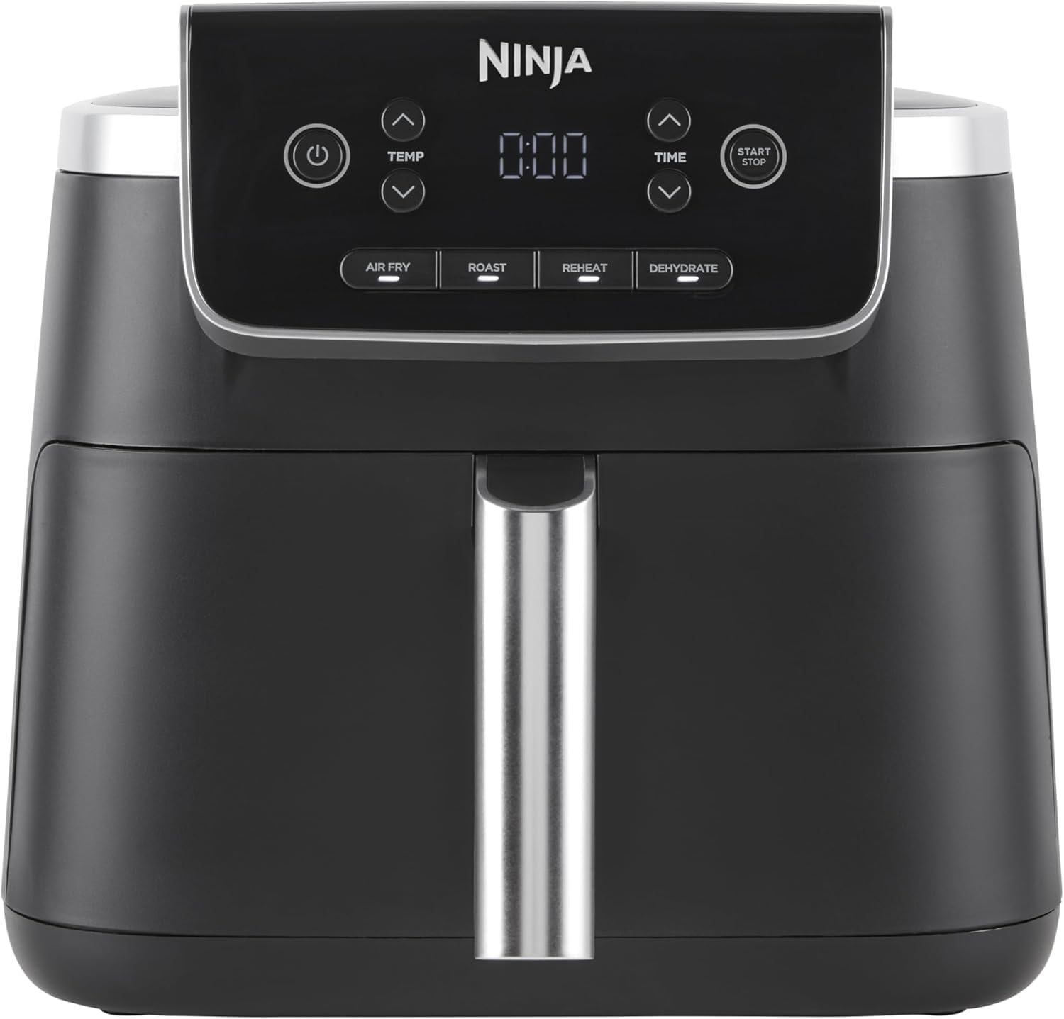 Ninja PRO Air Fryer Heißluftfritteuse, 4,7L Airfryer, Einzelkorb-Heißluftfritteuse, 4-in-1, für 1-2 Portionen, Digital, Kochen aus dem Gefrorenen, Antihaft-Schublade & Crisper Korb, Schwarz AF140EU